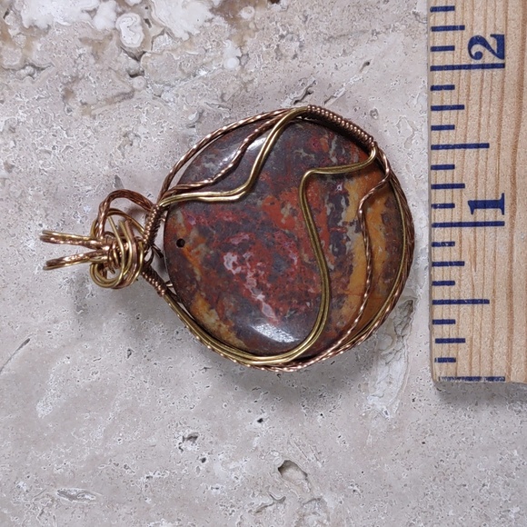 Copper Wire Wrapped Stone Pendant - Picture 3 of 4